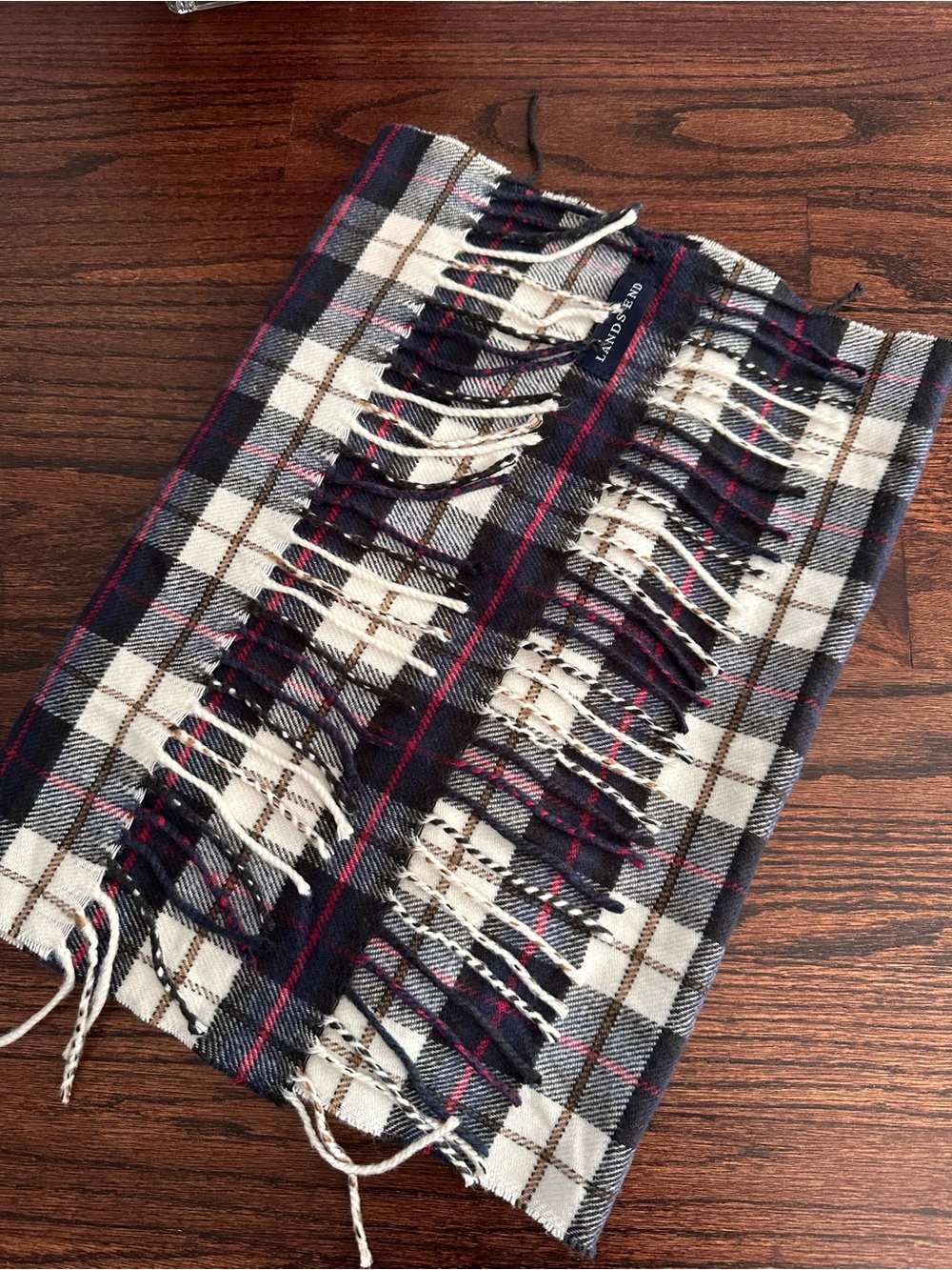 Lands End plaid fringed winter scarf - Picture 3 of 5